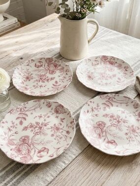 Vintage Godinger Set of 4 Pink Floral Salad Plates